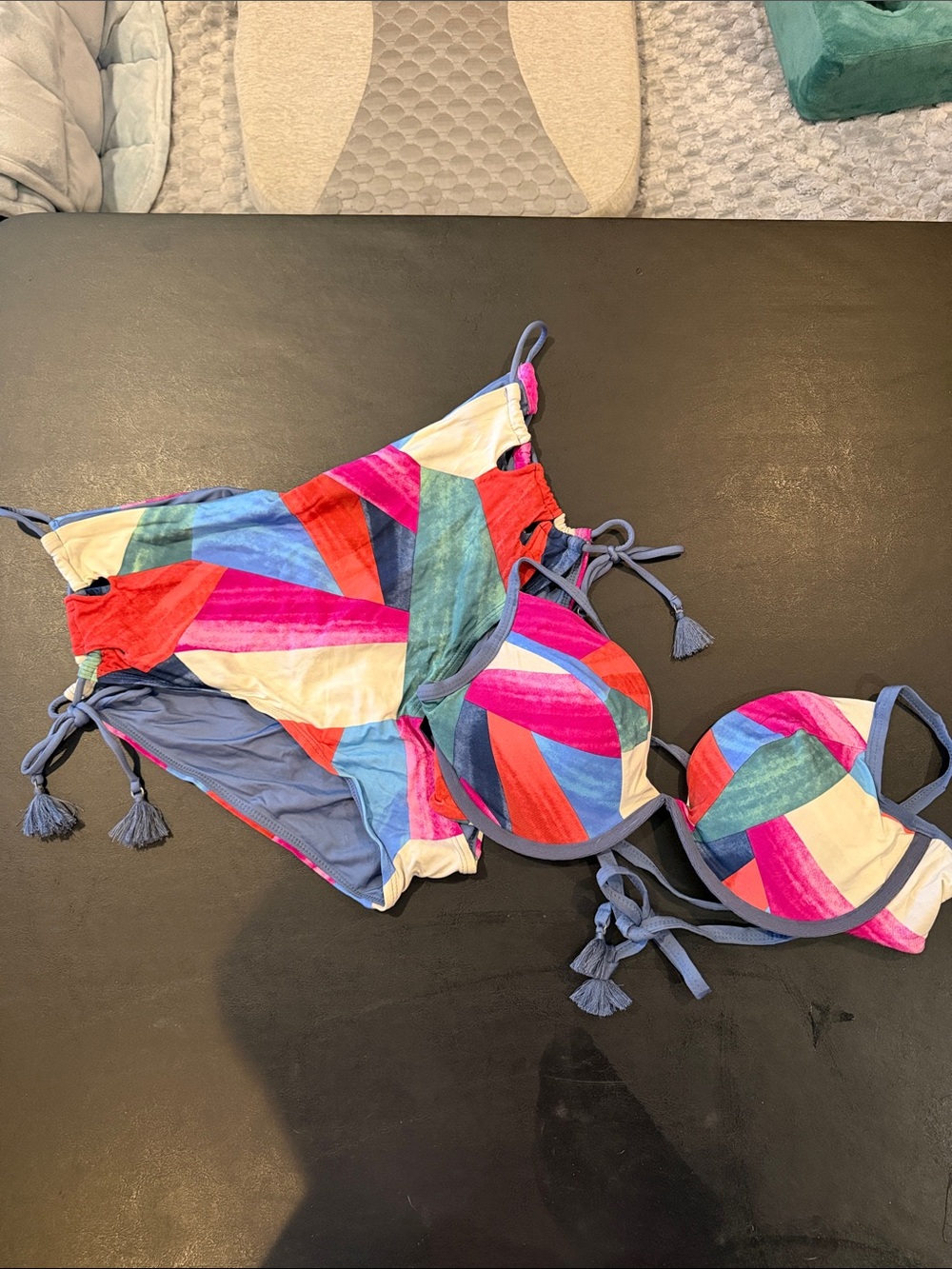Time and Tru Colorblock Tassel Bikini Set - Pink, Blue, Red
